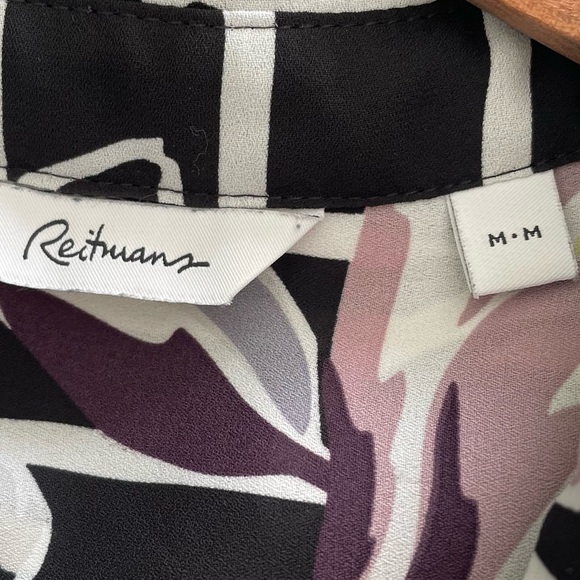 Reitmans Floral Striped Tunic Blouse Medium Side Slits Longline Lightweight - Picture 11 of 12